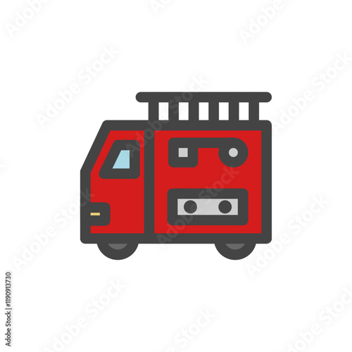 カラー乗り物関連の単品アイコン　消防車