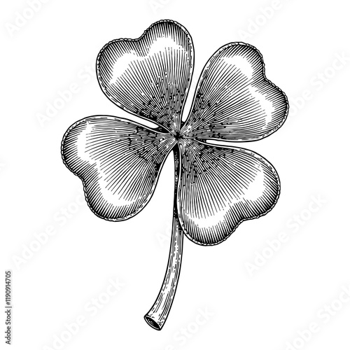 Wallpaper Mural Four Leaf Clover with Detailed Black and White Outline Line Art Drawing Isolated on White Background Torontodigital.ca