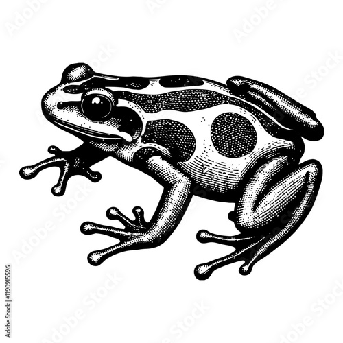 Detailed Poison Dart Frog with Black and White Pattern Outline Line Art Drawing