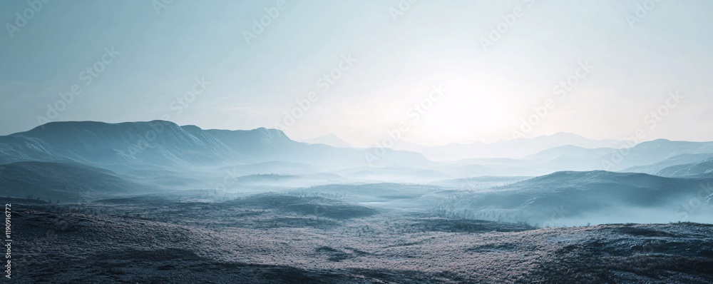 Obraz premium Sunlight illuminating misty mountains and valleys at sunrise