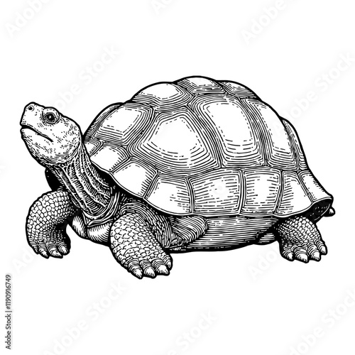 Tortoise Full Body Detailed Black and White Outline Line Art Drawing Isolated Object