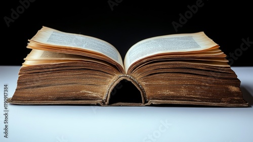 Open book displaying pages with textured edges and soft lighting for reading ...