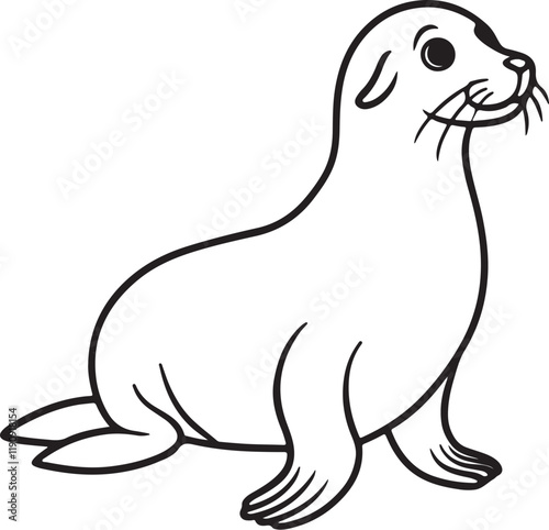 coloring page seal silhouette vector illustration, solid white background