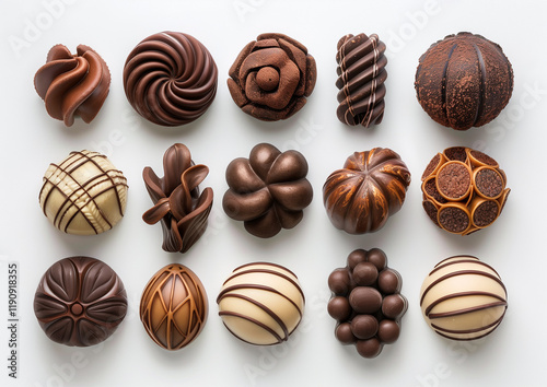 Set of Chocolate Candies Isolated on White Background - High-Resolution Photography with Copy Space