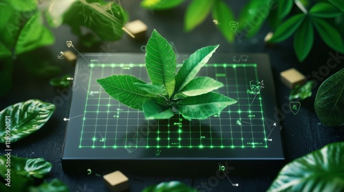 Creative visualization of predictive analytics in environmental monitoring, forecasting deforestation and biodiversity changes, showcasing advanced data models for conservation and environmental prote