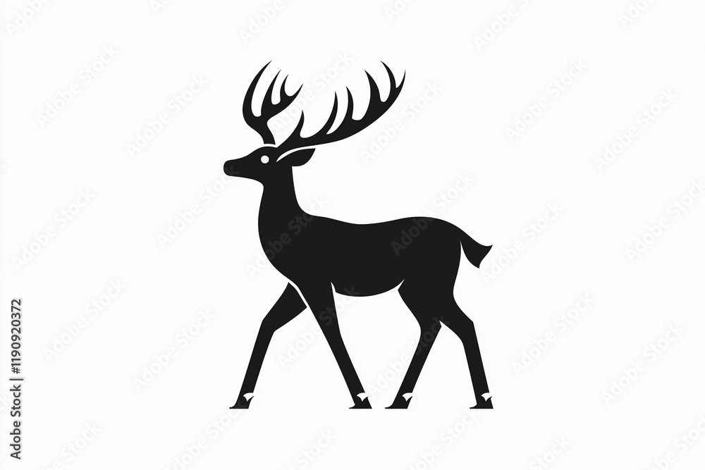Black silhouette of a deer walking in a natural setting Black silhouette of a deer walking in a natural setting