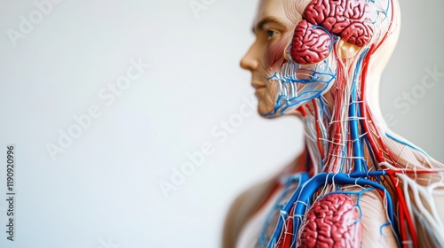 Diagram of the human lymphatic system, showcasing the intricate network of vessels and nodes responsible for immune response and fluid balance in the body. Essential for understanding health and disea photo