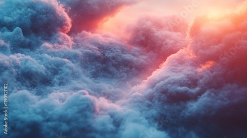 Fluffy clouds are covering the colorful sky during sunset