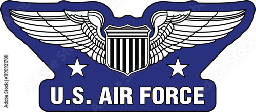 U.S. Air Force Pilot Wings- Vector Pilot Badge Insignia Design is an illustration that includes the basic USAF Pilot Wings in a design that can be used for products or promotion.