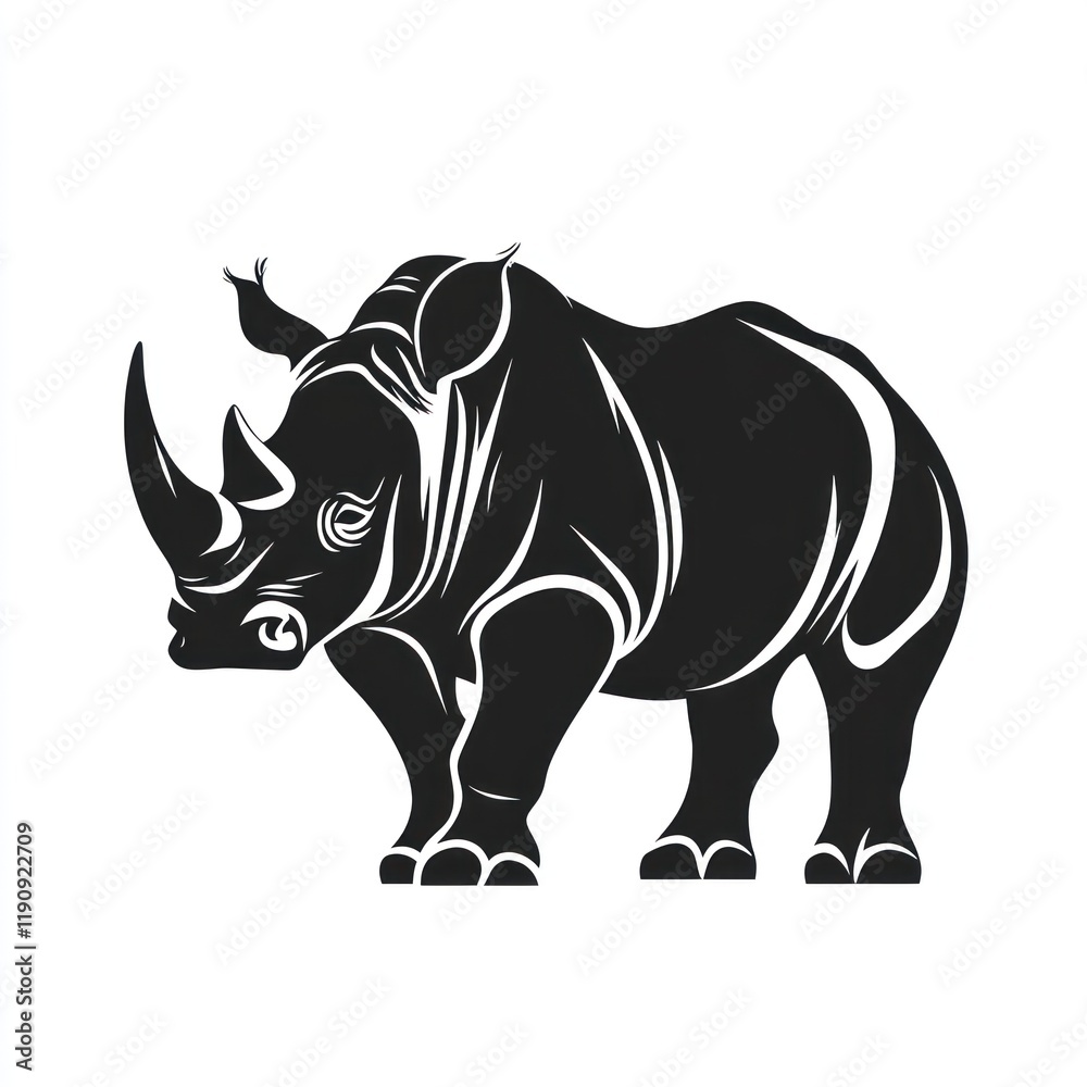Fototapeta premium Majestic rhino silhouette, wildlife art, white background, logo design
