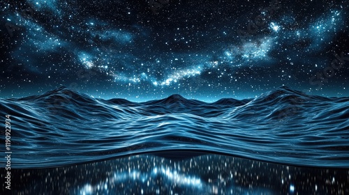 Starry Night Over Ocean Waves - A Serene Cosmic Landscape for Tranquil Reflection
