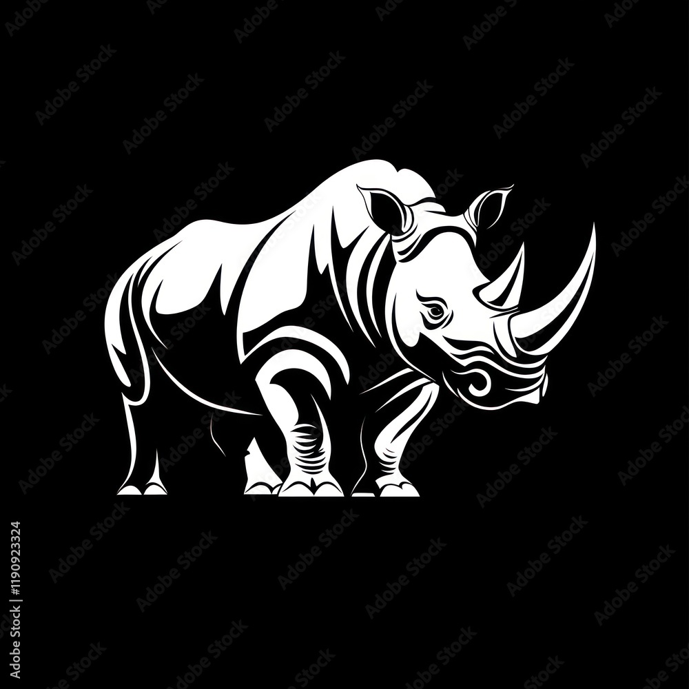 Obraz premium White rhino silhouette, African savanna background, wildlife logo design
