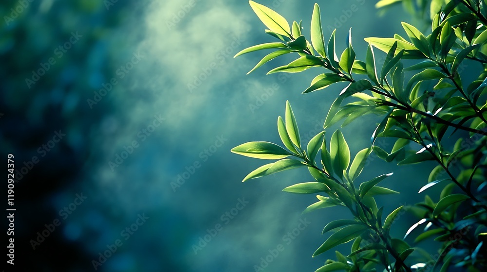 Obraz premium Lush Green Leaves Basking in Soft Morning Light