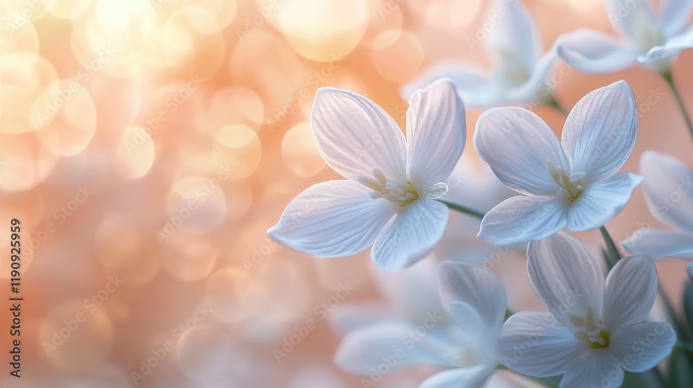 White flowers with soft glow in dreamy bokeh background White flowers with soft glow in dreamy bokeh background