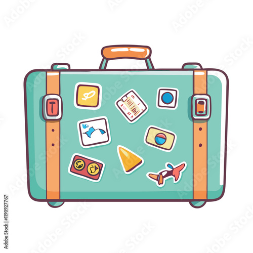 suitcase with travel stickers icon