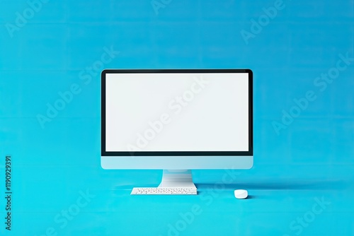Clear Pixel Picture of Computer Screen on Blue Background Mock Up