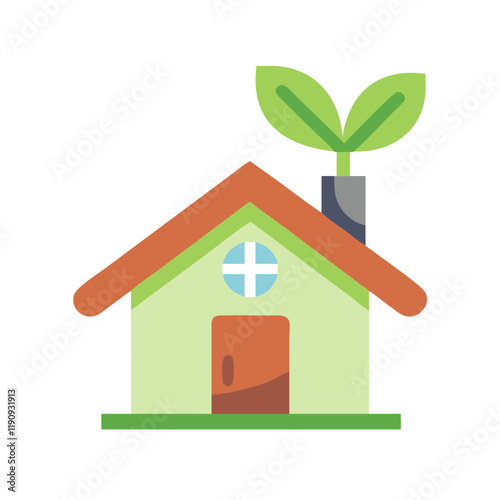 Green house with leaves symbolizing eco-living