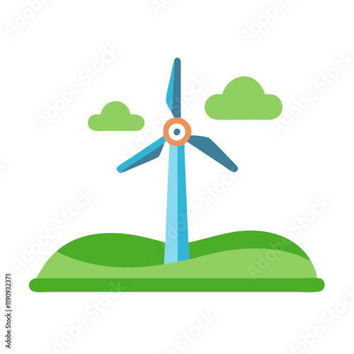 Wind turbine on green hills symbolizing clean energy