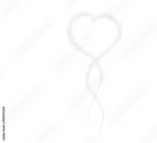 Realistic smoky grey fluffy heart shaped cloud on transparent background. Romantic golden translucent smoke floating in the shape of a heart. PNG.