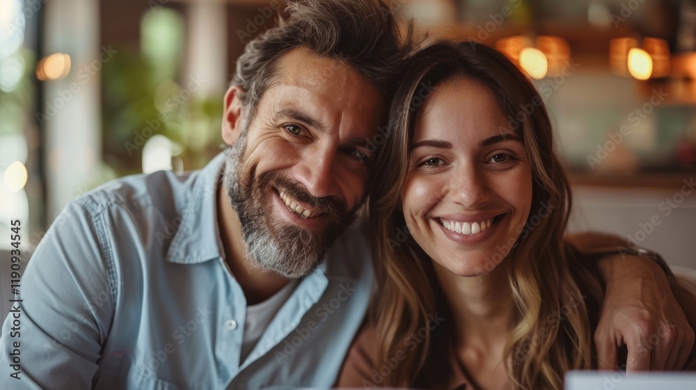 Happy couple in a cafe smiling for the camera. Perfect for relationship articles, cafe and restaurant adverts and social media. Happy couple in a cafe smiling for the camera. Perfect for relationship articles, cafe and restaurant adverts and social media.