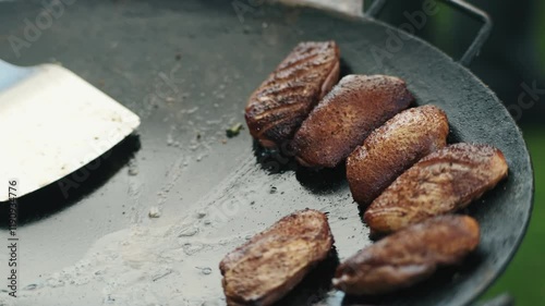 Meat on grill. Cooking Meat on Grill. Food