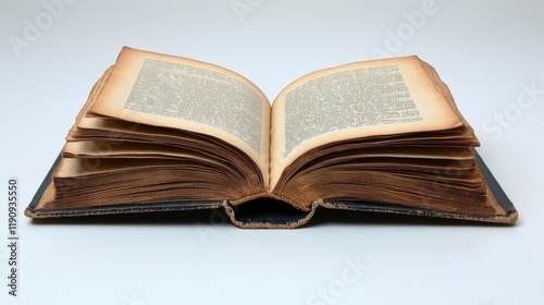 Open book displaying pages with textured edges and soft lighting for reading ...