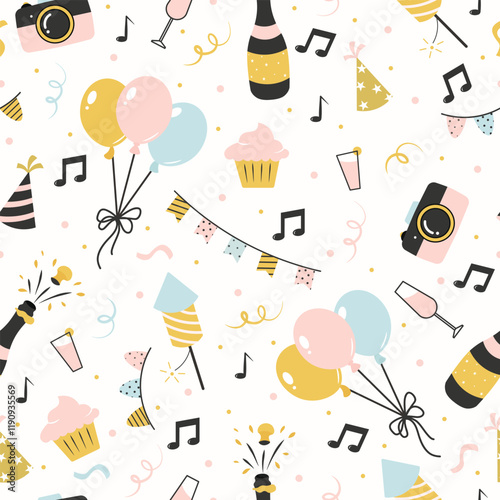 birthday celebration seamless pattern, packaging, wrapping paper, textile, fabric