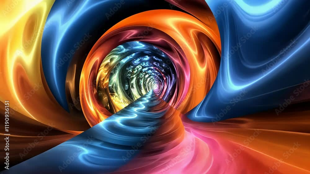 Experience a captivating journey through a tunnel radiating vibrant colors and mesmerizing patterns. The abstract visuals create a hypnotic atmosphere, inviting viewers to get lost in its beauty.