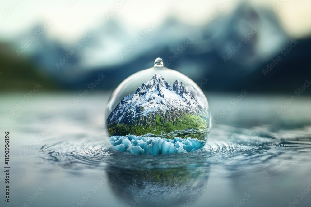 Concept design for Global warming and preserving life on Earth. The glacier melting and endangering the wildlife. Photo manipulation in the form of a water drop Concept design for Global warming and preserving life on Earth. The glacier melting and endangering the wildlife. Photo manipulation in the form of a water drop