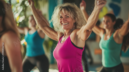 Middle-aged Woman Enjoying Group Fitness Class