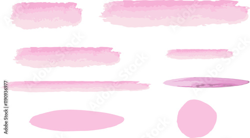 Pink watercolor brush strokes and shapes for background design and text