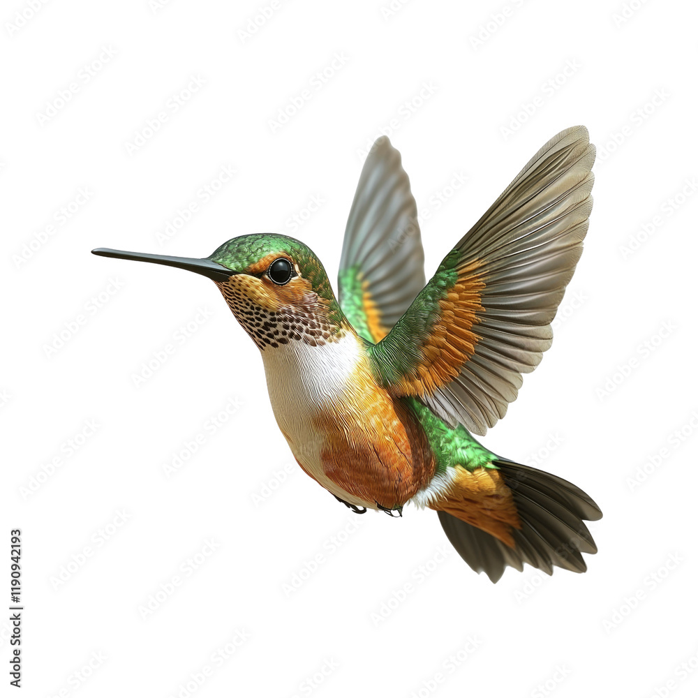 Fototapeta premium Vibrant Hummingbird in Flight Against Transparent background