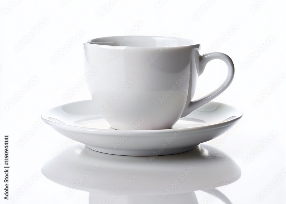 Panoramic Minimalist Photo: Empty White Coffee Cup on White Background Panoramic Minimalist Photo: Empty White Coffee Cup on White Background