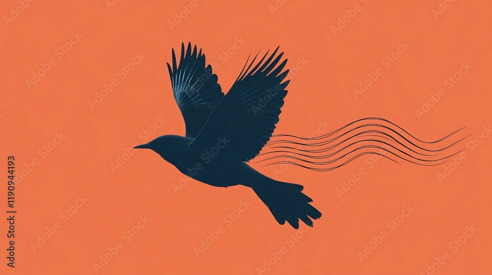 Fototapeta premium Silhouette of a Free-Spirited Bird in Flight with Trailing Sound Waves