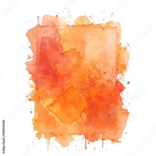 A textured watercolor background in shades of orange and red, with uneven edges, splatters, and drips. 