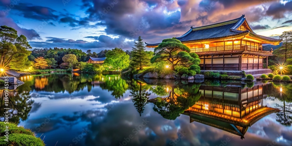 Obraz premium Panoramic Night View of Shugakuin Imperial Villa, Kyoto, Japan - November 2019