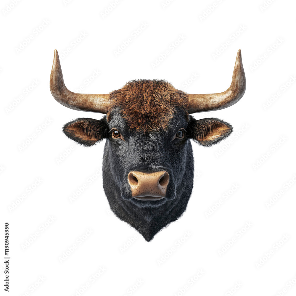 Naklejka premium Majestic Bull Head 3D Render of a Powerful Black and Brown Texas Longhorn