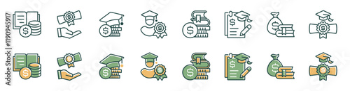 education scholarship icon line set financial school tuition vector university graduation money loan signs illustration for web and app