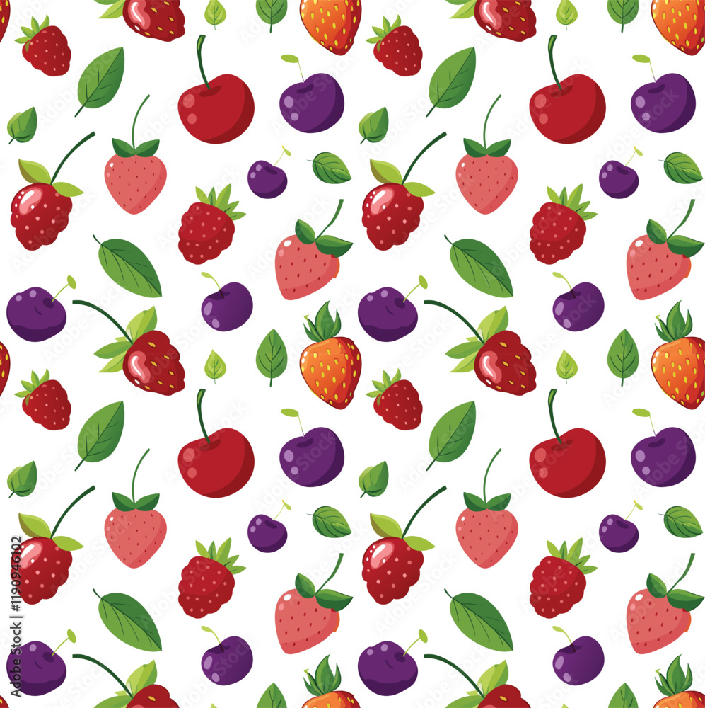 Fruits and berries seamless pattern, Generative AI Fruits and berries seamless pattern, Generative AI