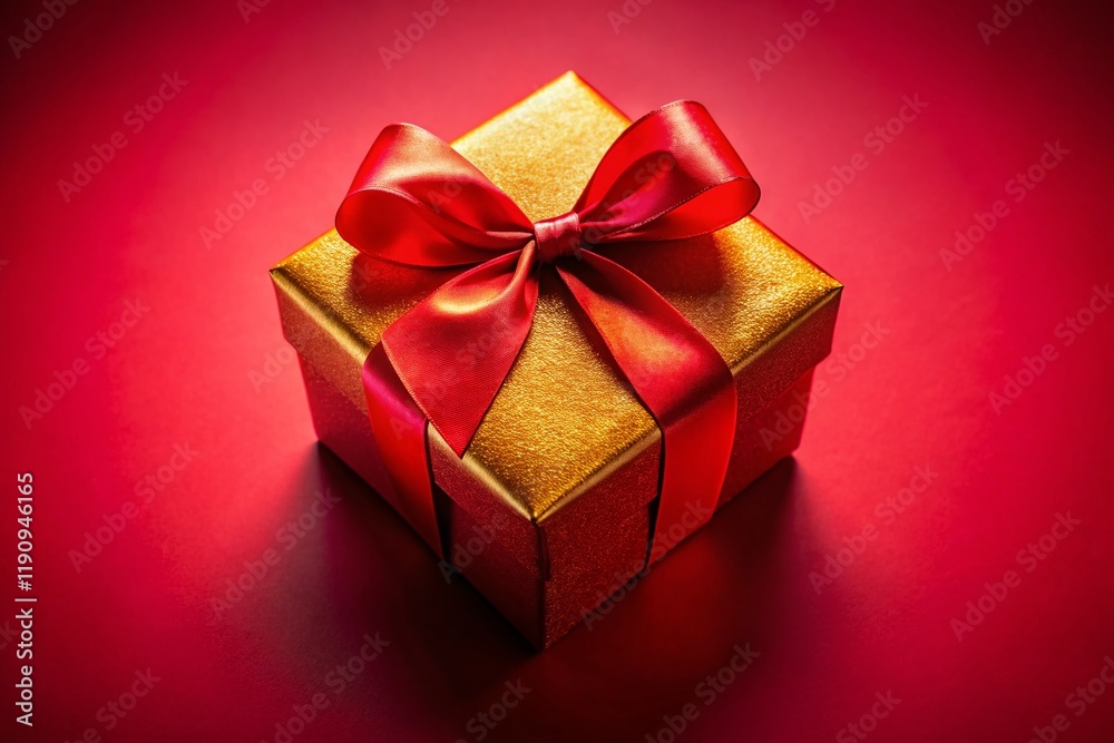 Obraz premium Panoramic Red Background Gift Box Surprise Present Holiday Celebration