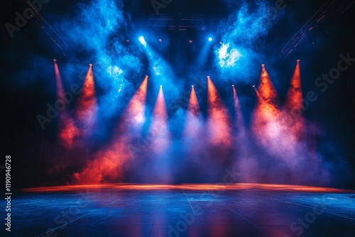 Colorful stage lighting creates vibrant atmosphere for performances and events