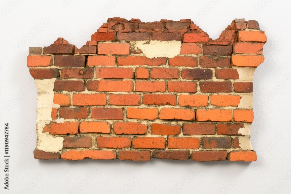 Fototapeta premium Fragment of Weathered Brick Wall on White Background for Design and Preservation Use