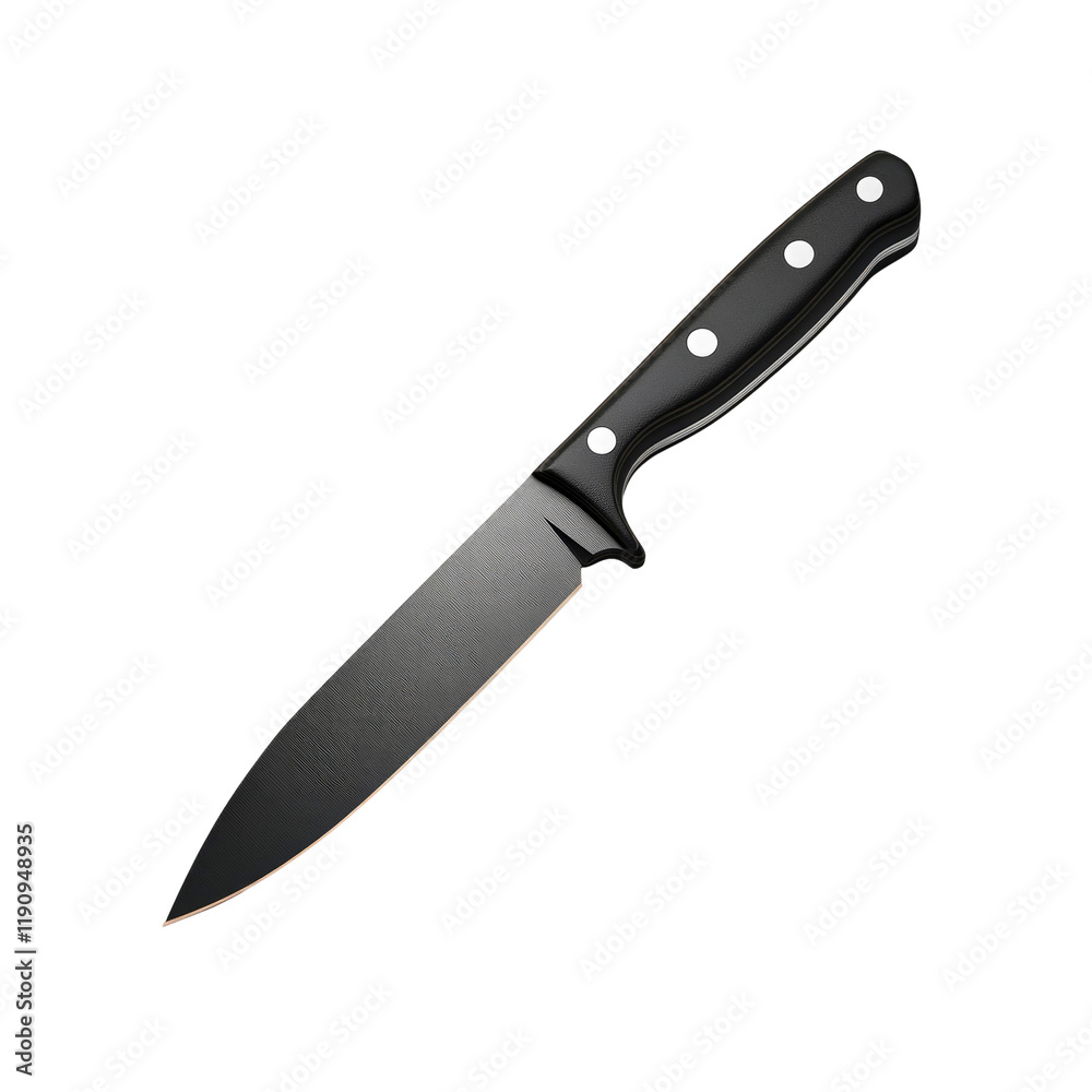 Sleek Black Chef's Knife with Ergonomic Handle - Isolated on Transparent background Sleek Black Chef's Knife with Ergonomic Handle - Isolated on Transparent background