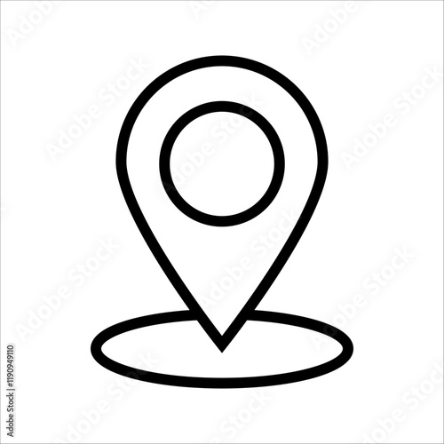 Location pin with circle, linear style icon. specific geographic location with a circular indicator. Editable stroke width