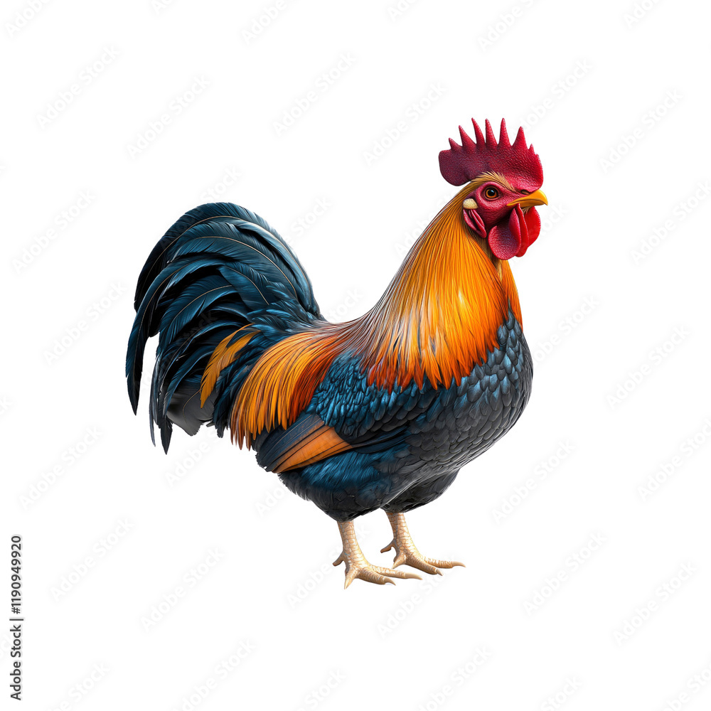 Fototapeta premium Majestic Rooster Vibrant Feathers, Isolated on Transparent background
