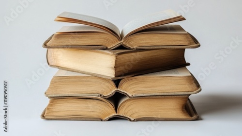 Open book displaying pages with textured edges and soft lighting for reading ...