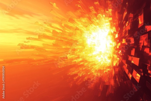 Vibrant red sunset over horizon with clouds gently illuminated by sunlight