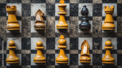 Chess pieces on a checkered board demonstrating strategic gameplay in a class...