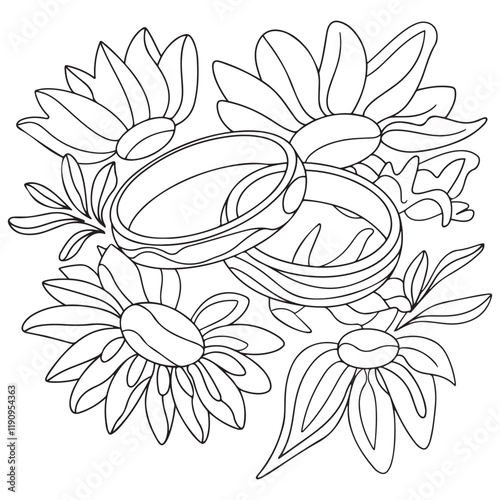 Wedding Rings Coloring Page Colored Illustration