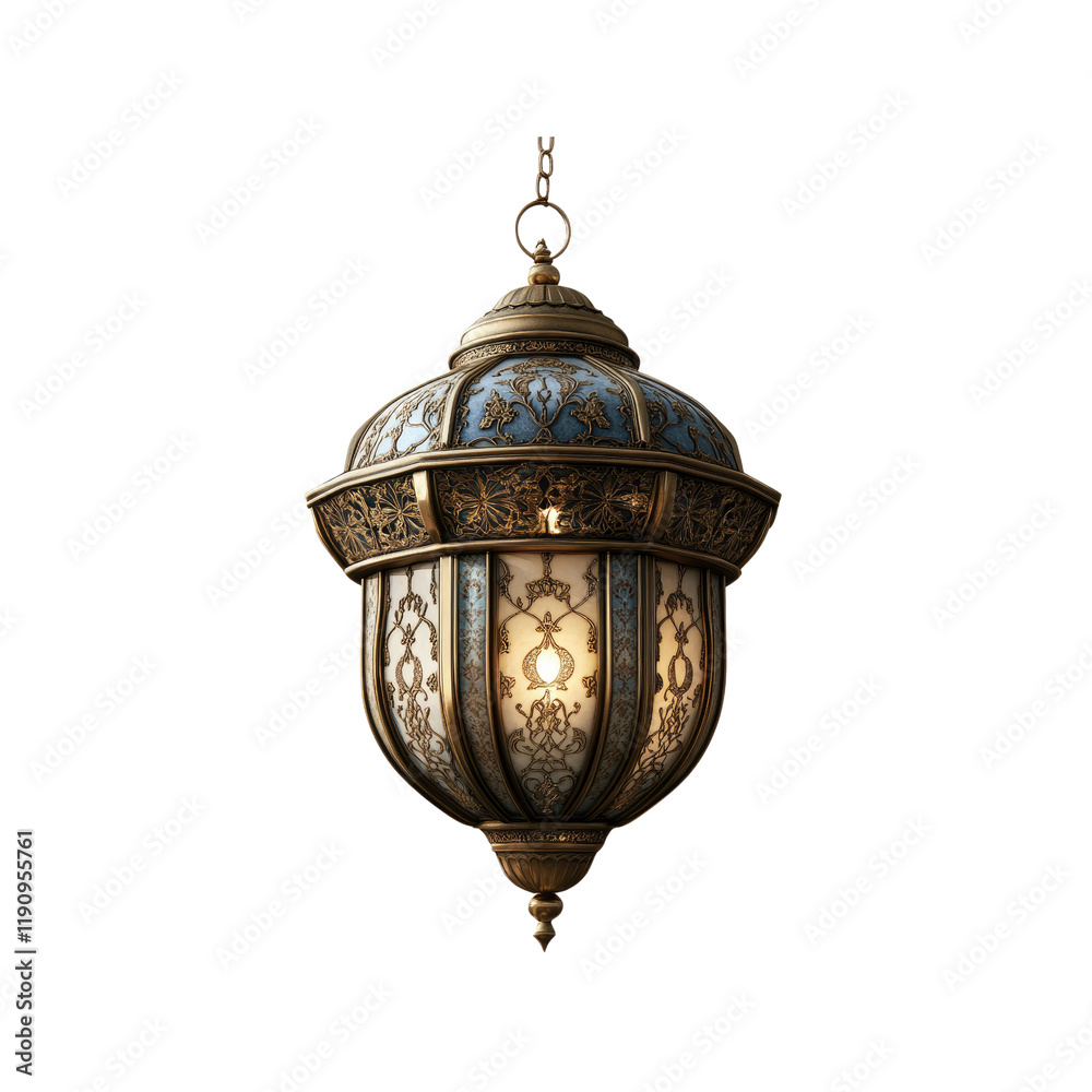 Fototapeta premium Elegant Ornate Hanging Lantern with Blue and Gold Accents